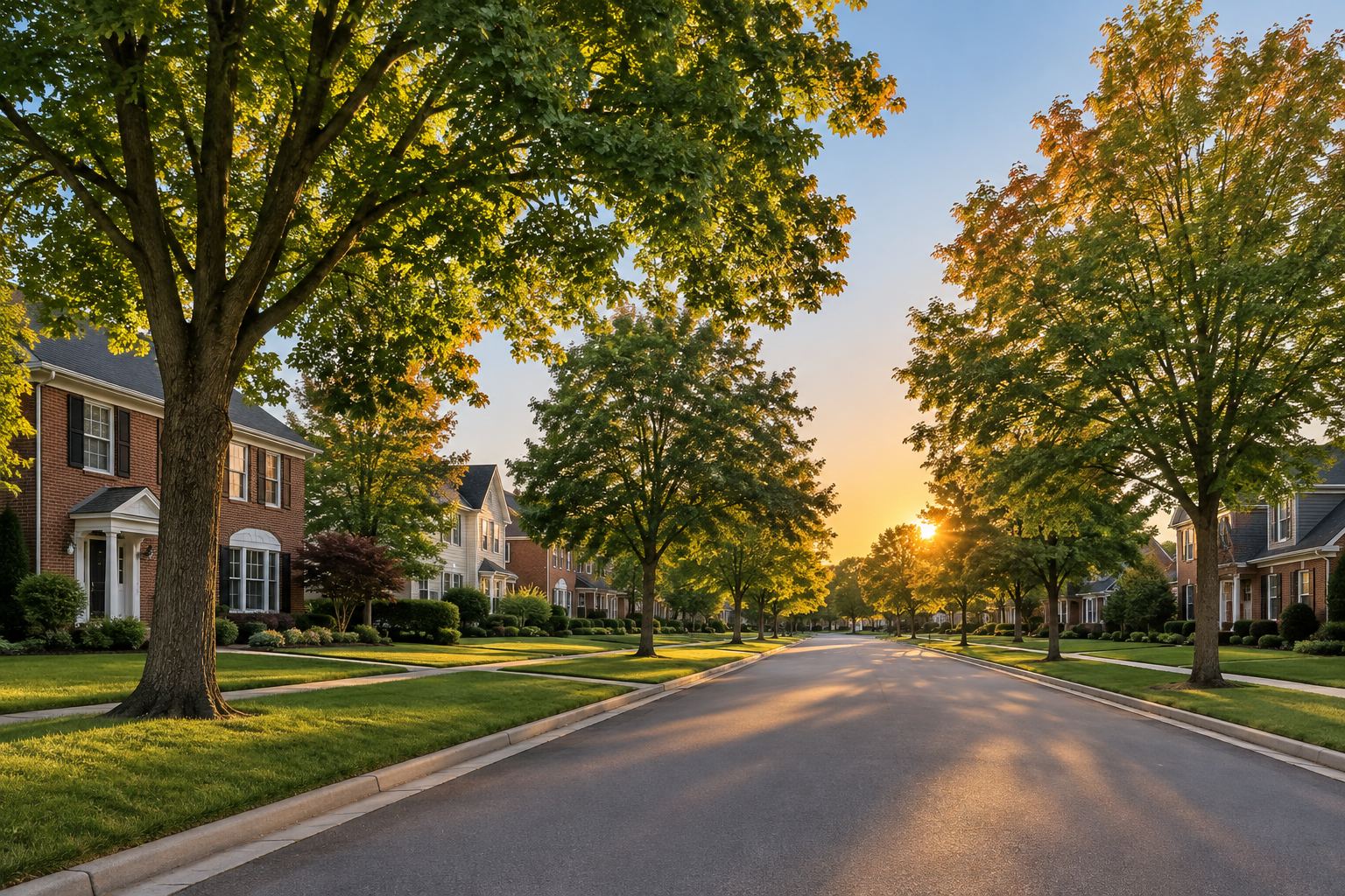 A New Berlin residential street at sunset, illustrative
